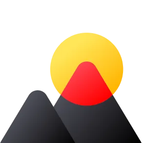 An icon shows the symbol of a rising sun in gold above stylized mountains in black, on one of whose peaks it casts a red glow. It symbolizes the power of nature for energy production.